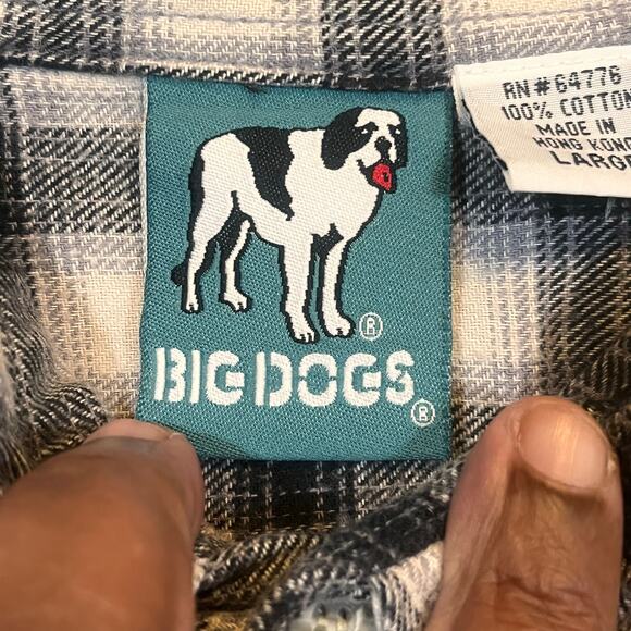 Big Dogs Men Large Flannel Long Sleeve Button Up Black Plaid Big Dog Logo Patch - Picture 5 of 6